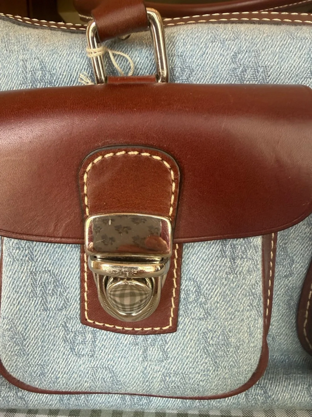Dooney & Bourke NWT Double Pocket Tote Blue Denim and Brown Leather Bag